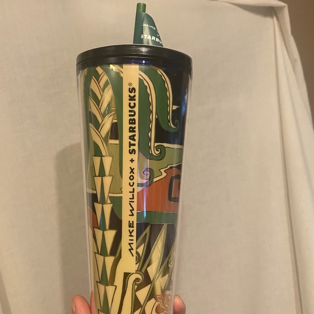 Starbucks Artist Mike Wilcox Tumbler with Green Straw
